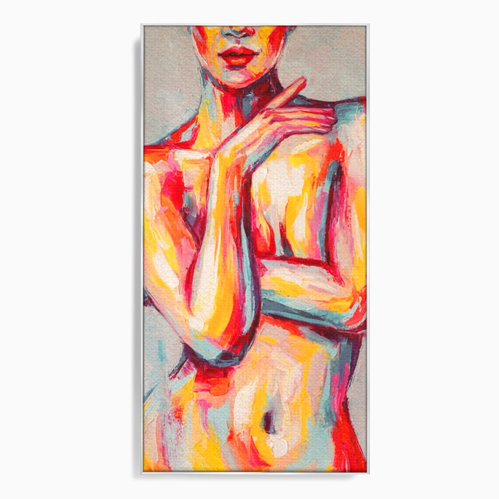 Tablou canvas cu tablou canvas cu femeie nud abstracta, in rama de aluminiu argintiu